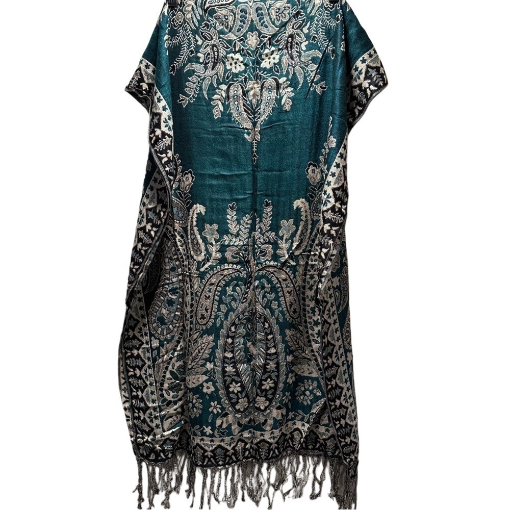 Elegant Shawl Wrap Scarf Double-Sided Super Soft Rayon Silver Emerald Green - Picture 9 of 17